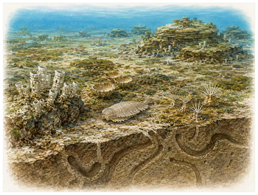 骨骼、掘穴与埃迪卡拉世界的终场 · 本章科学复原配图